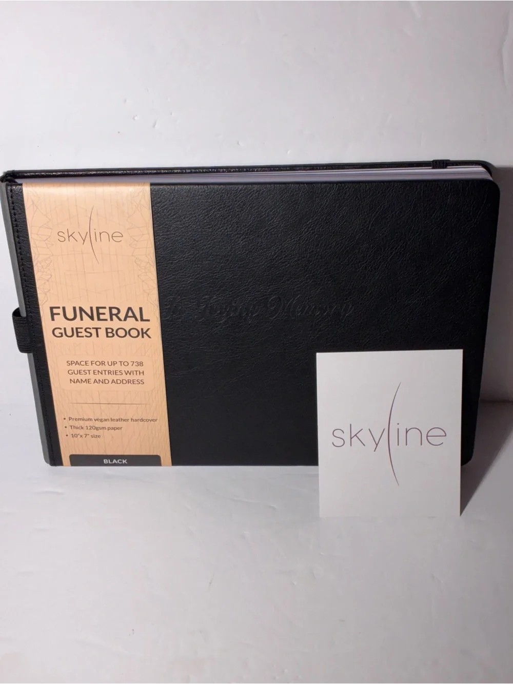 Skyline Funeral Guest Book Black Vegan Leather Hardcover Memorial Register New